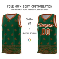 Green Texas Orange Cashew Pattern Basketball Uniform Jersey 31
