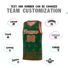 Green Texas Orange Cashew Pattern Basketball Uniform Jersey 32