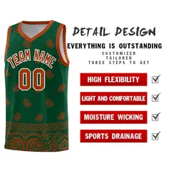 Green Texas Orange Cashew Pattern Basketball Uniform Jersey 37