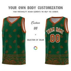 Green Texas Orange Cashew Pattern Basketball Uniform Jersey 38