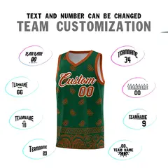 Green Texas Orange Cashew Pattern Basketball Uniform Jersey 4
