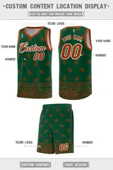 Green Texas Orange Cashew Pattern Basketball Uniform Jersey 5