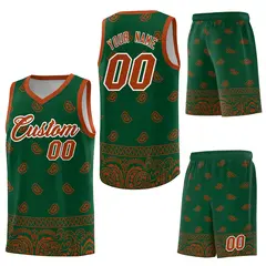 Green Texas Orange Cashew Pattern Basketball Uniform Jersey 6