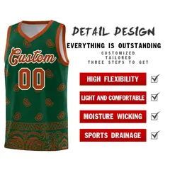 Green Texas Orange Cashew Pattern Basketball Uniform Jersey 9