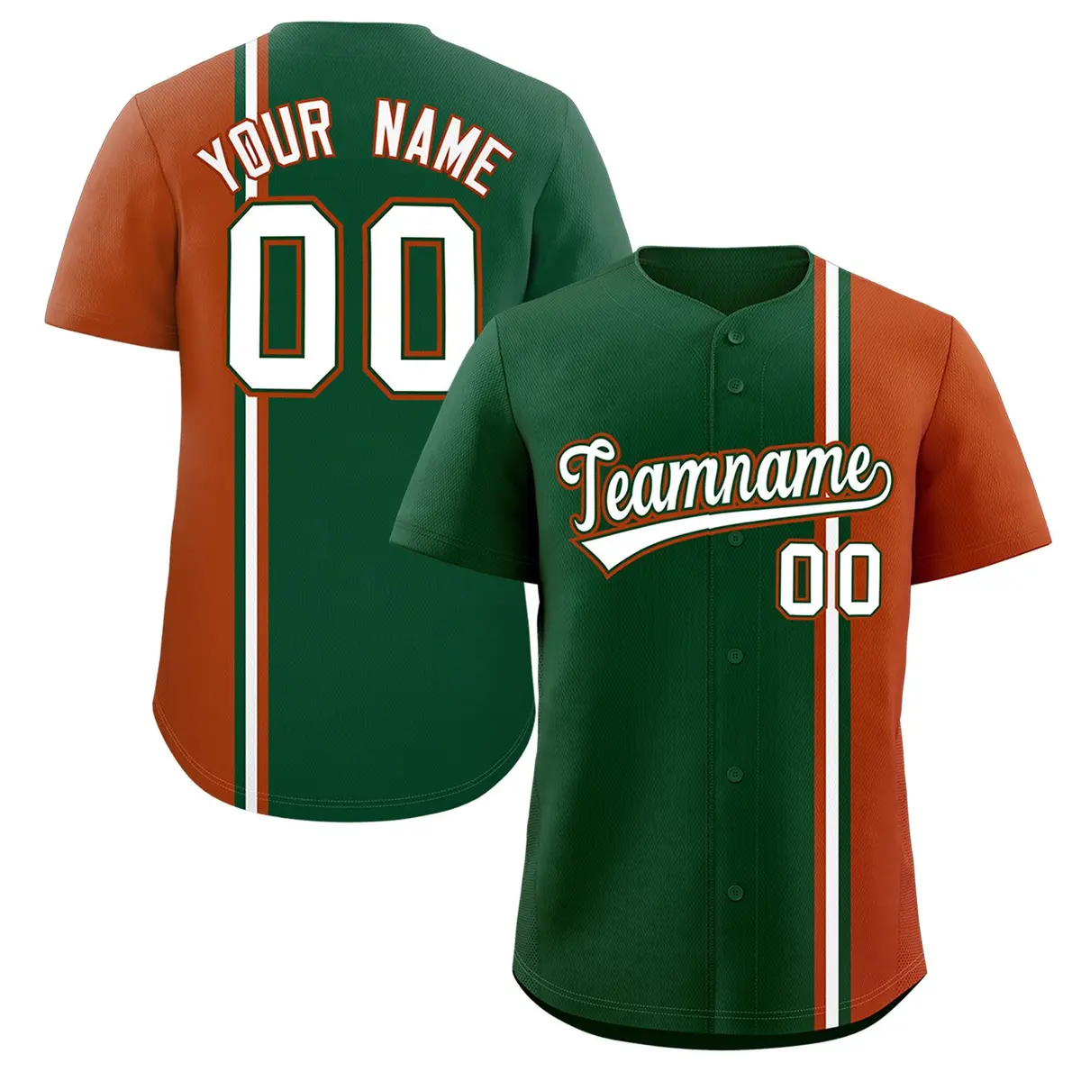 Green Texas Orange White Color Block Baseball Jersey
