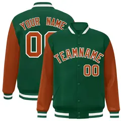 Green Texas Orange-White Raglan Varsity Full-Snap Letterman Jacket 1