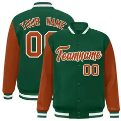 Green Texas Orange-White Raglan Varsity Full-Snap Letterman Jacket 1