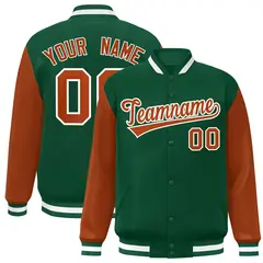 Green Texas Orange-White Raglan Varsity Full-Snap Letterman Jacket 1