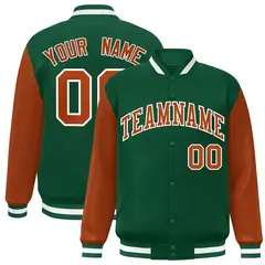 Green Texas Orange-White Raglan Varsity Full-Snap Letterman Jacket 1