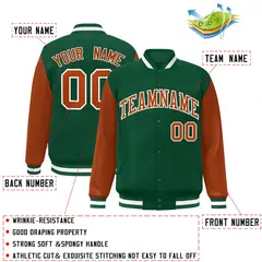 Green Texas Orange-White Raglan Varsity Full-Snap Letterman Jacket 2