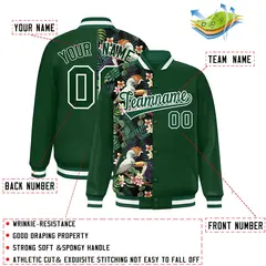 Green Two Tone Split Flower Pattern Varsity Letterman Jacket 2