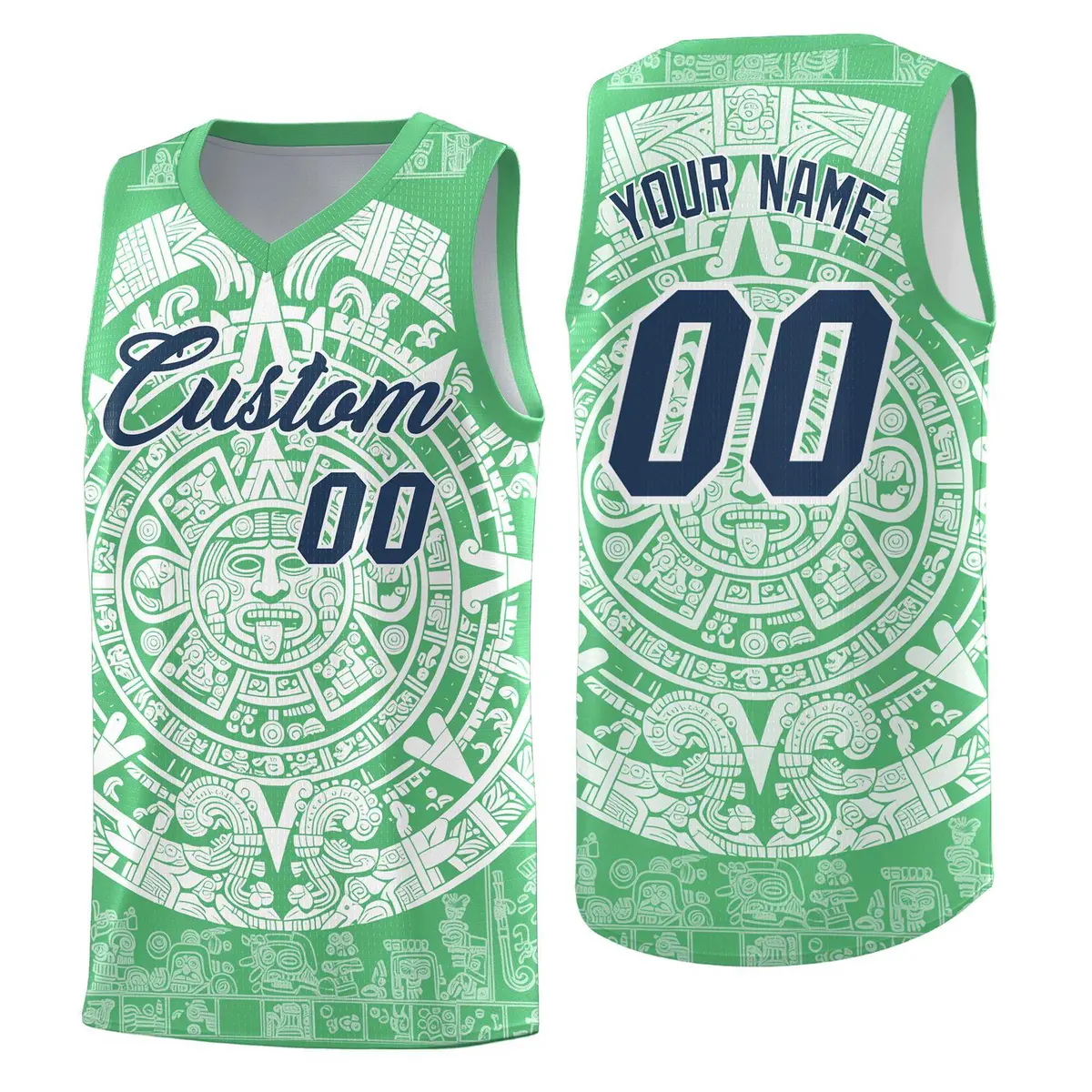Green White Aztec Sun Stone Graffiti Basketball Jersey