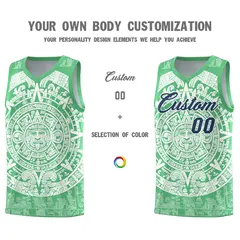 Green White Aztec Sun Stone Graffiti Basketball Jersey 3