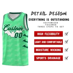 Green White Bat Pattern Halloween Basketball Jersey 2