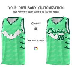 Green White Bat Pattern Halloween Basketball Jersey 3