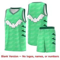 Green White Bat Pattern Halloween Basketball Jersey 7