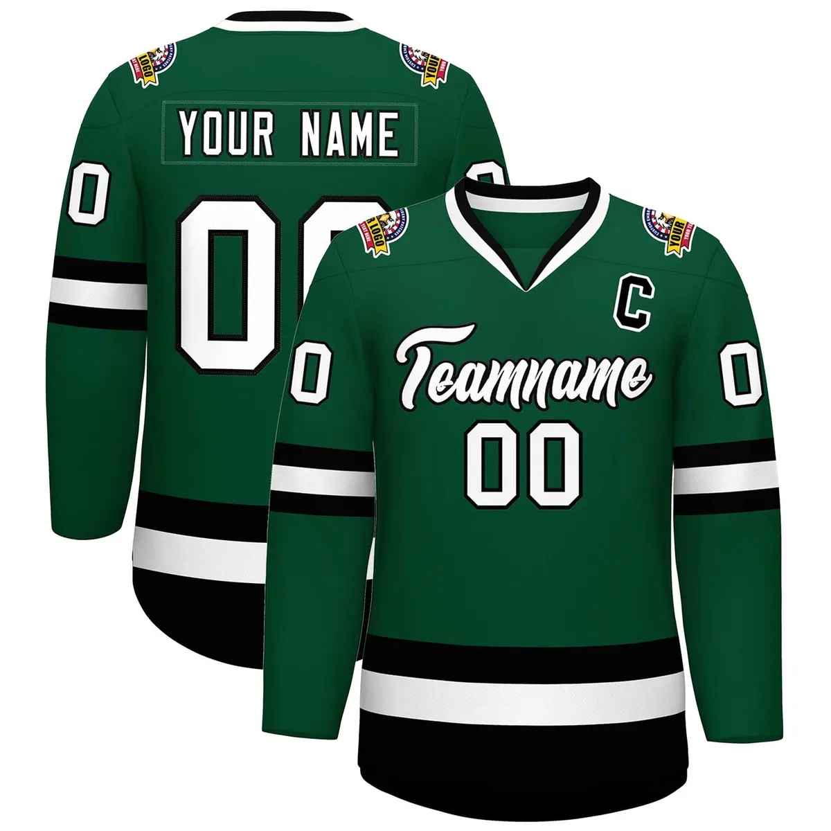 Green White-Black Classic Hockey Jersey