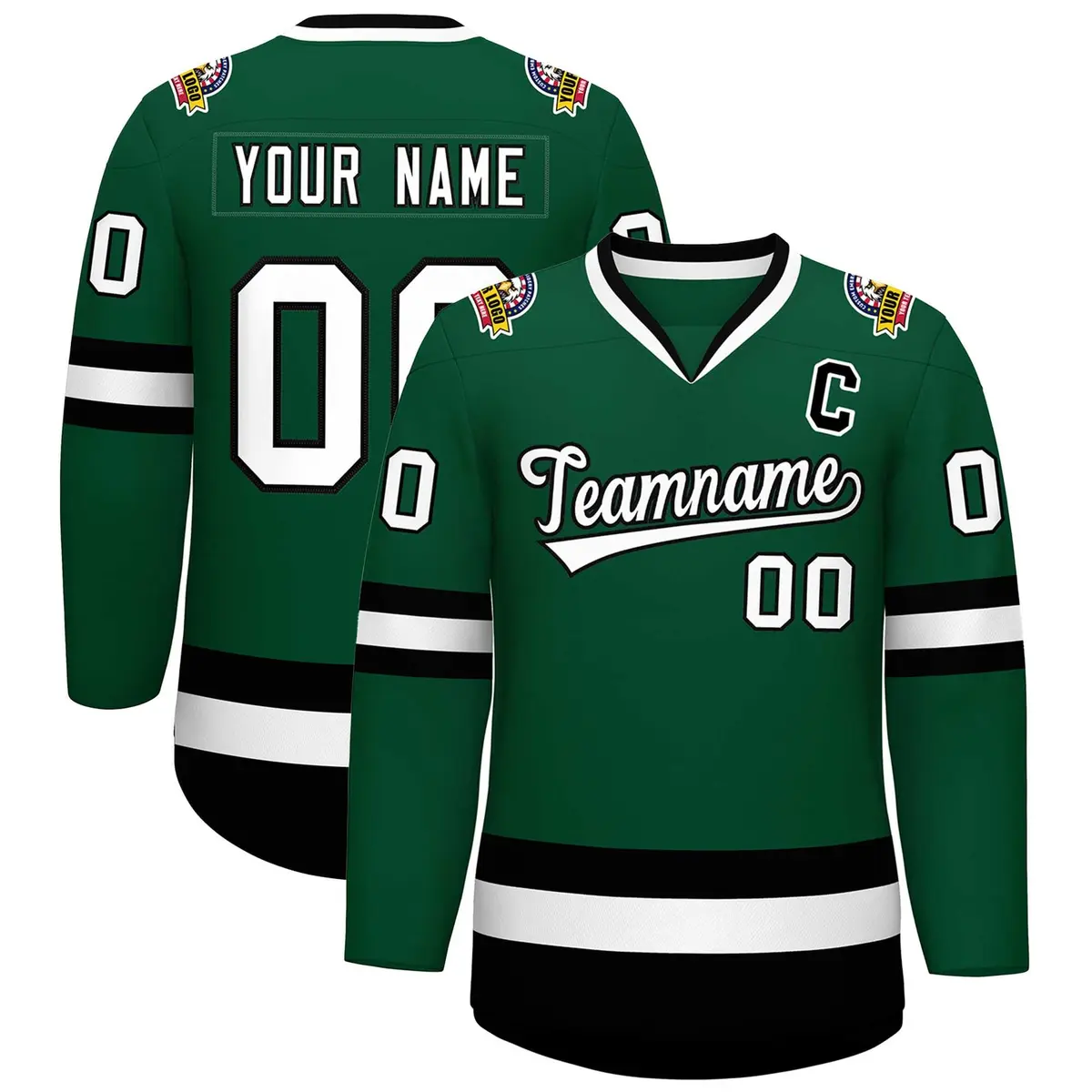 Green White-Black Classic Hockey Jersey