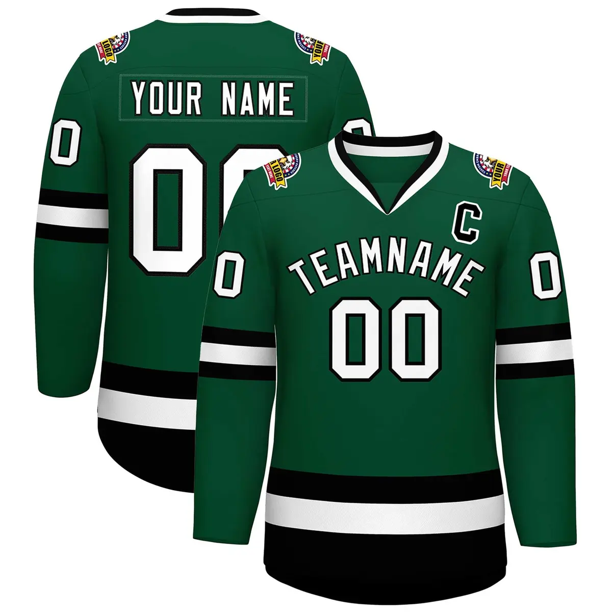 Green White-Black Classic Hockey Jersey