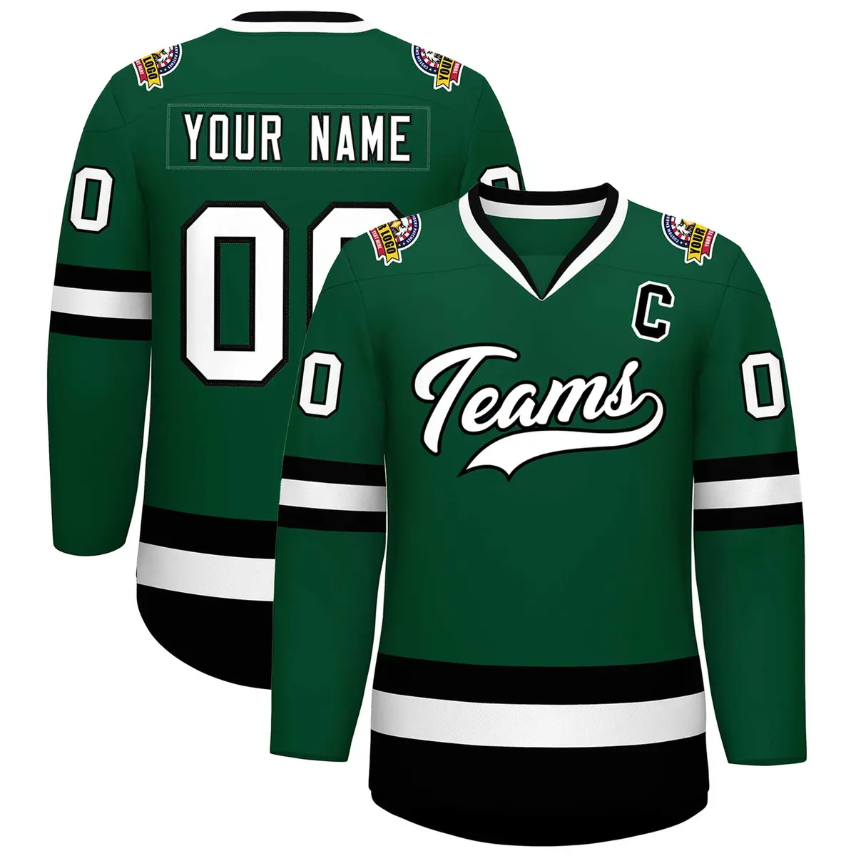 Green White-Black Classic Hockey Jersey