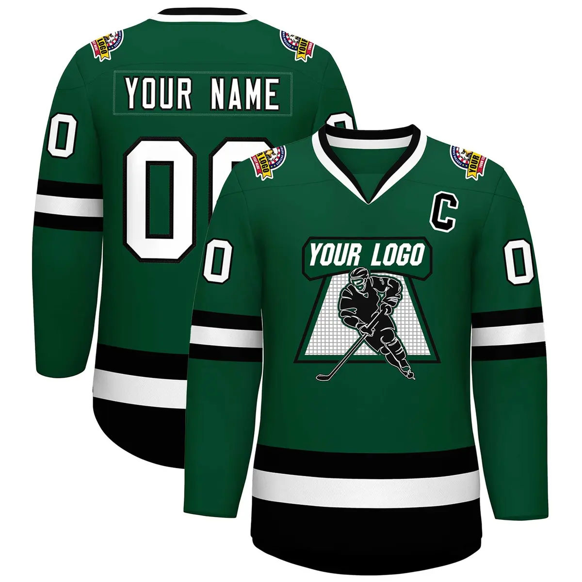 Green White-Black Classic Hockey Jersey