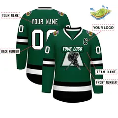 Green White-Black Classic Hockey Jersey 2