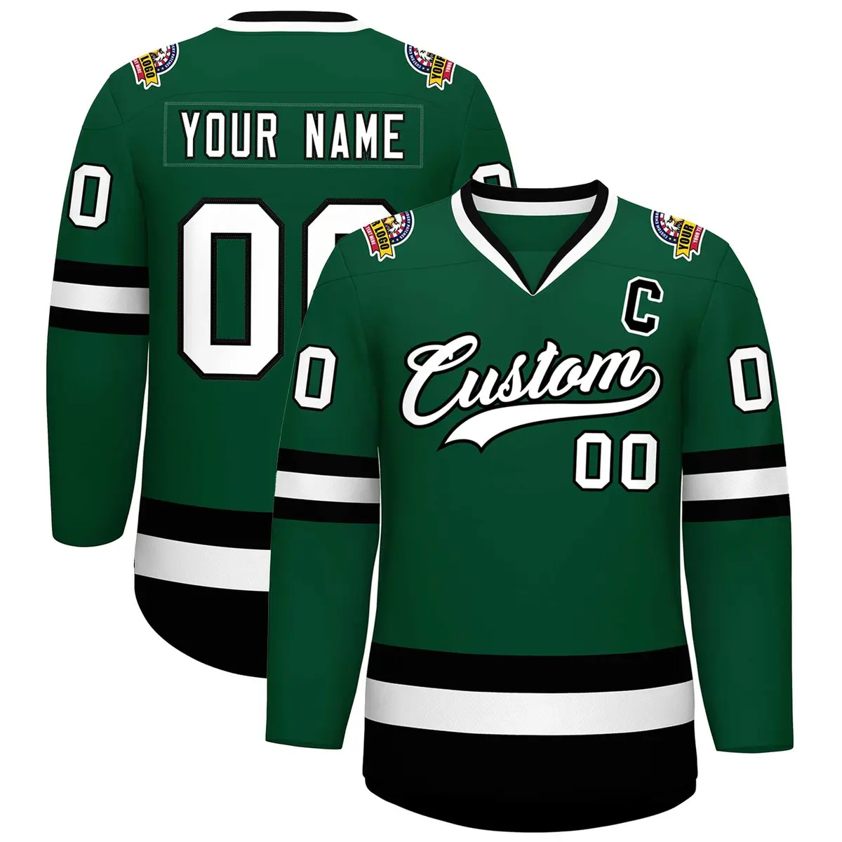 Green White-Black Classic Hockey Jersey