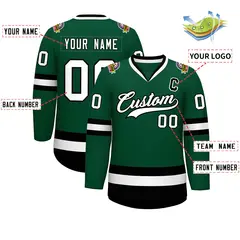Green White-Black Classic Hockey Jersey 2