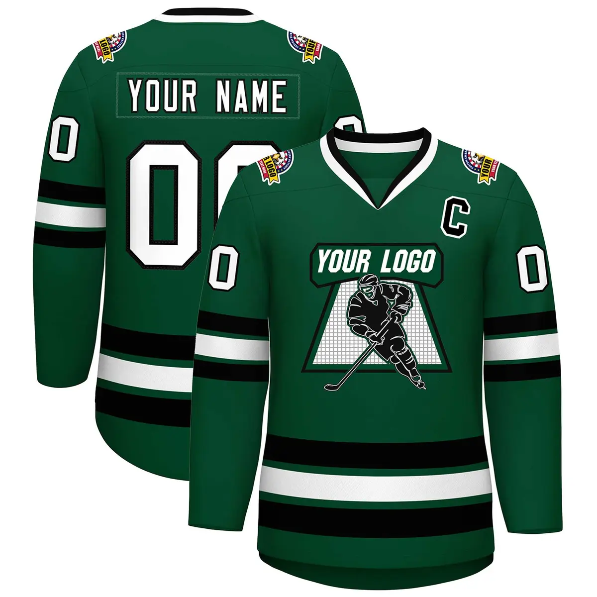 Green White-Black Classic Hockey Jersey