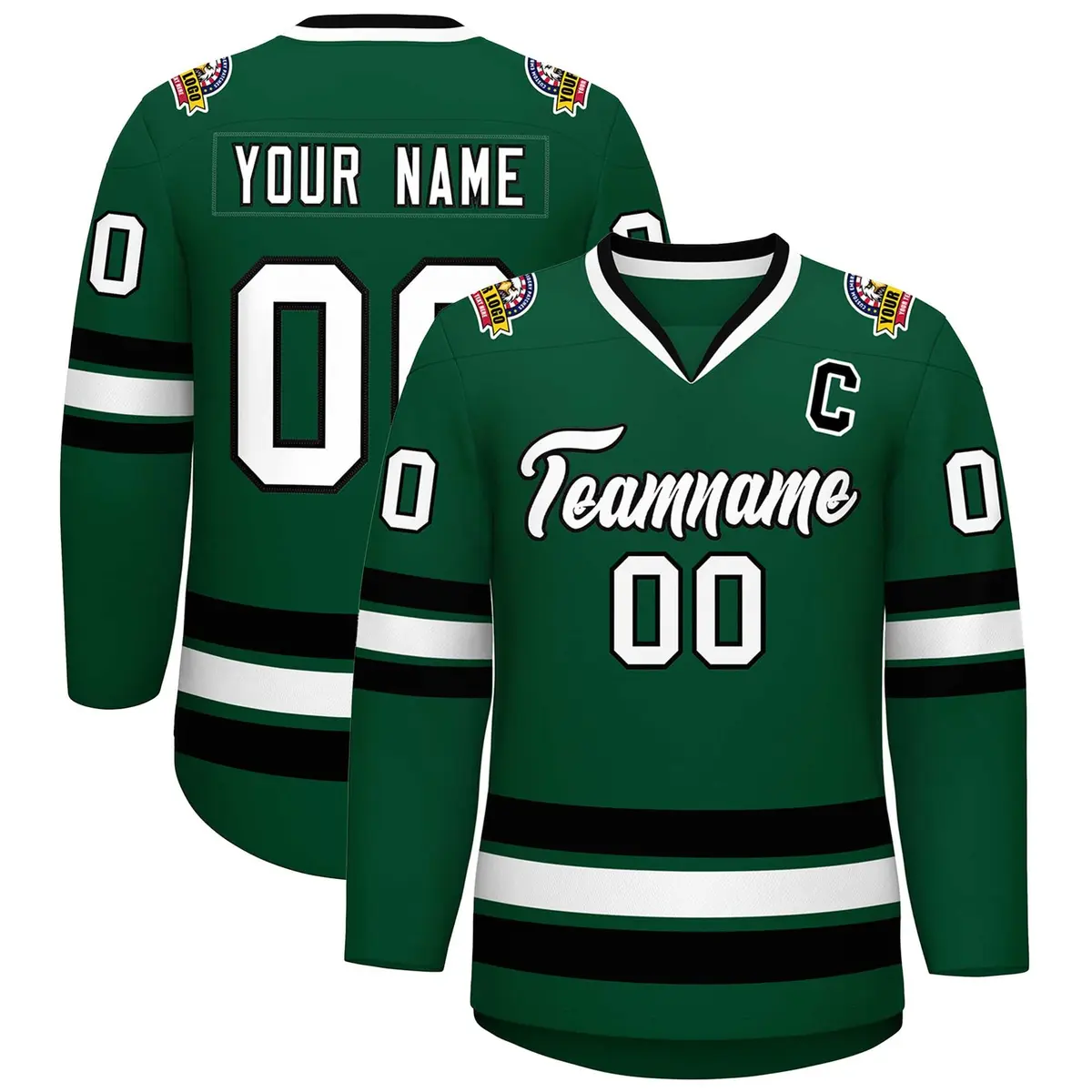 Green White-Black Classic Hockey Jersey