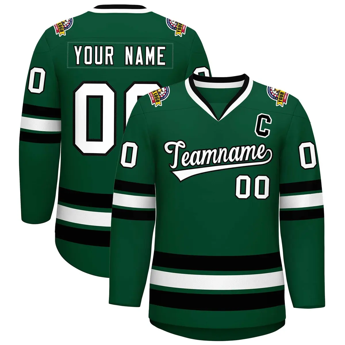 Green White-Black Classic Hockey Jersey
