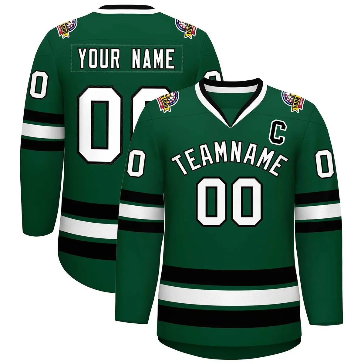 Green White-Black Classic Hockey Jersey