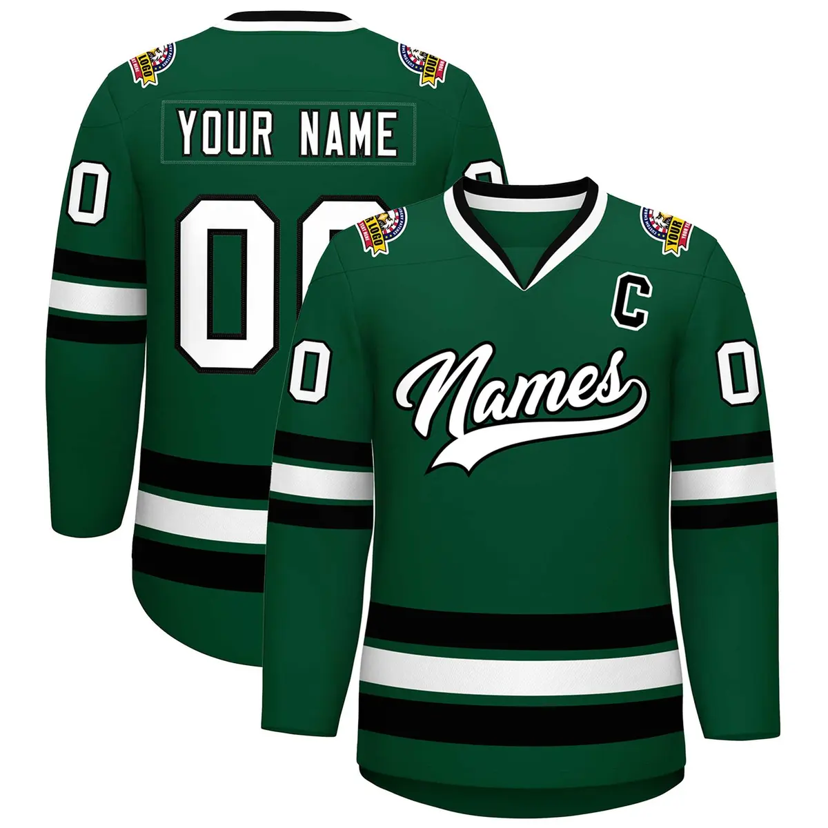 Green White-Black Classic Hockey Jersey