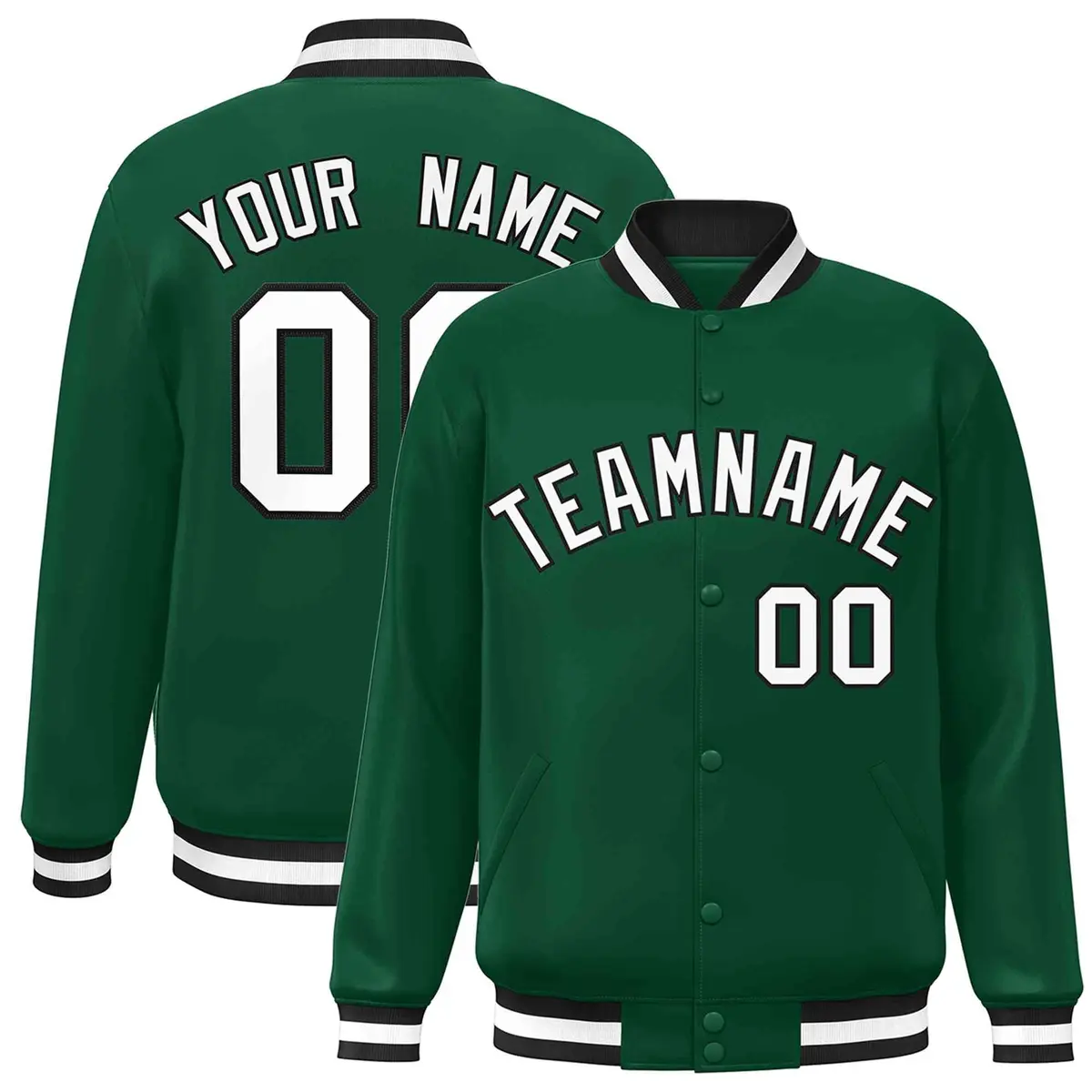 Green White-Black Classic Varsity Full-Snap Letterman Jacket