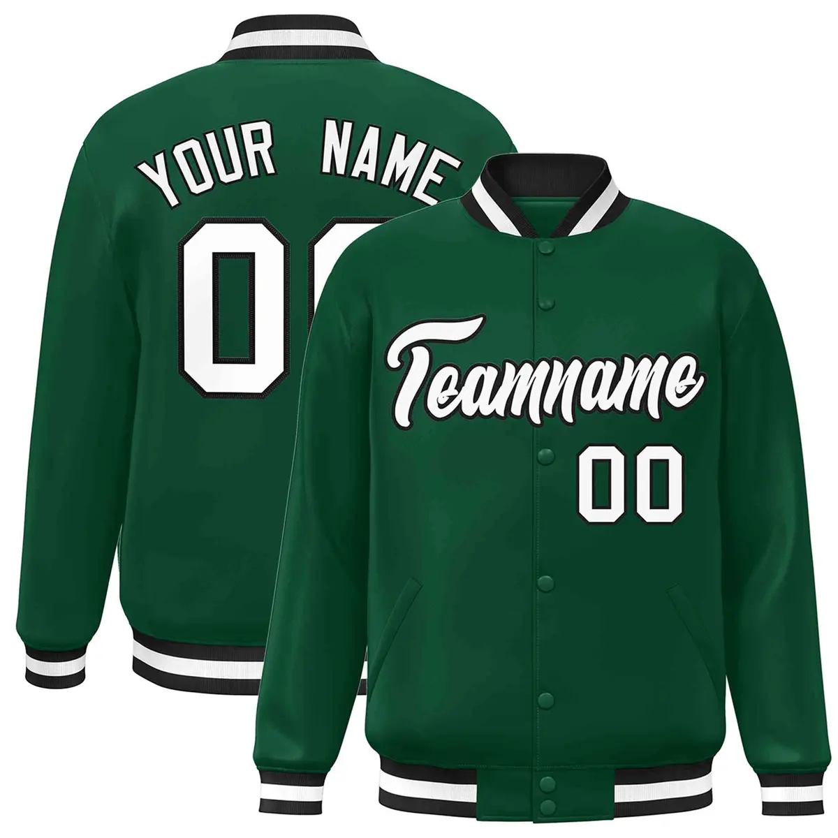 Green White-Black Classic Varsity Full-Snap Letterman Jacket