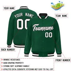 Green White-Black Classic Varsity Full-Snap Letterman Jacket 2