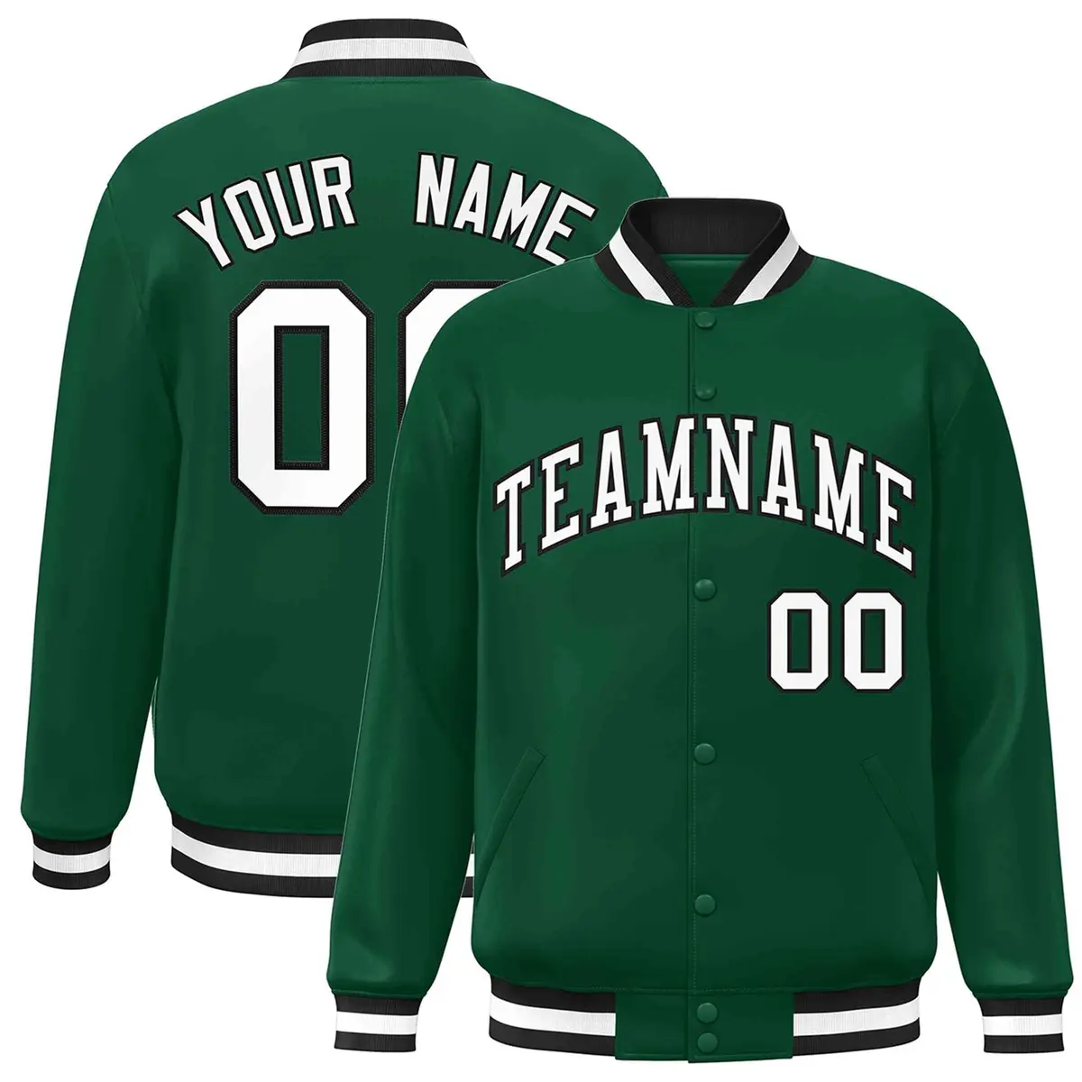 Green White-Black Classic Varsity Full-Snap Letterman Jacket