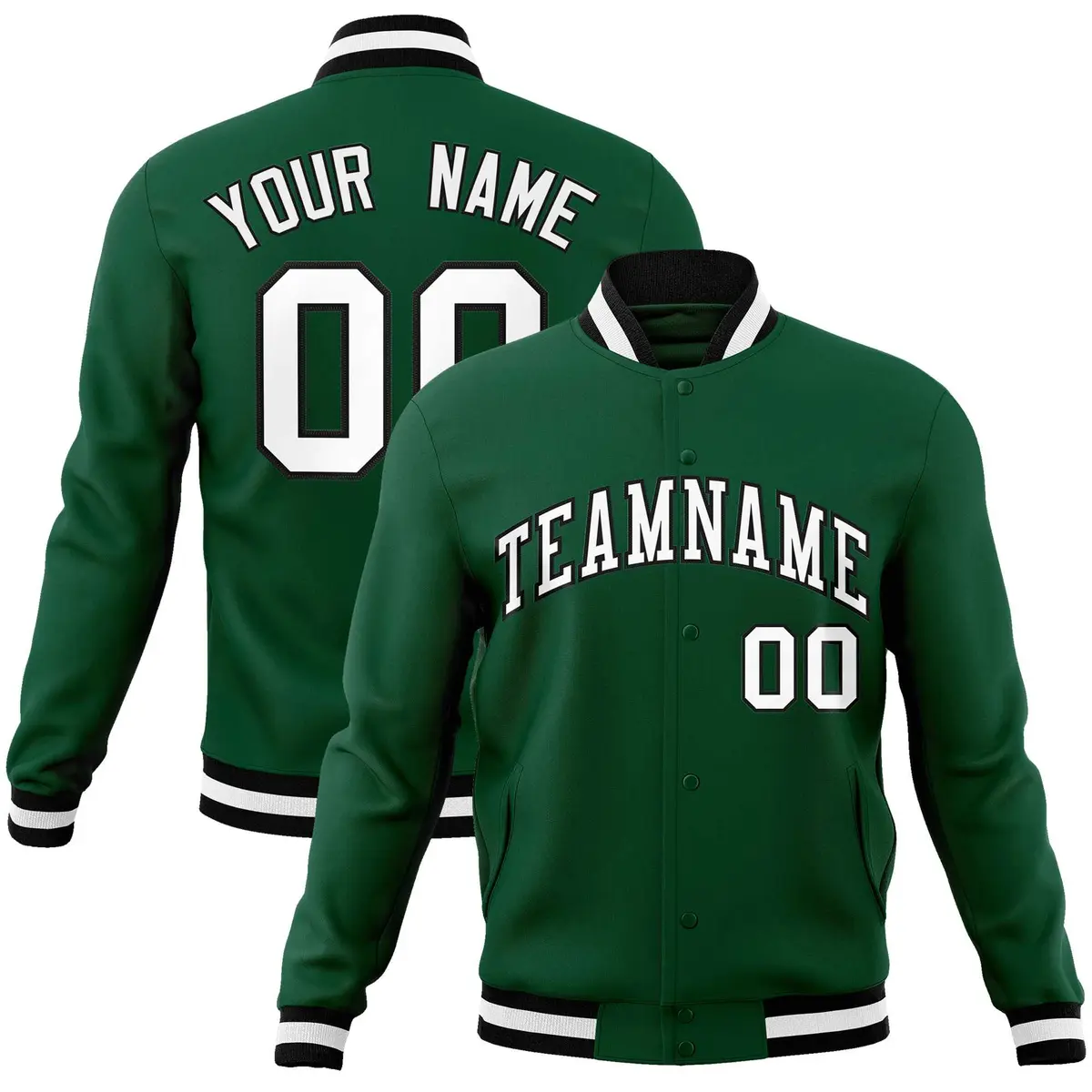 Green White-Black Classic Varsity Full-Snap Letterman Jacket