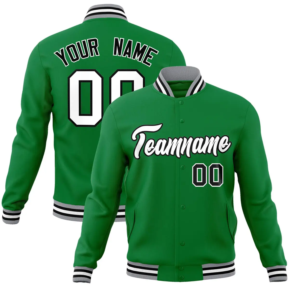 Green White-Black Classic Varsity Full-Snap Letterman Jacket
