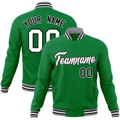 Green White-Black Classic Varsity Full-Snap Letterman Jacket