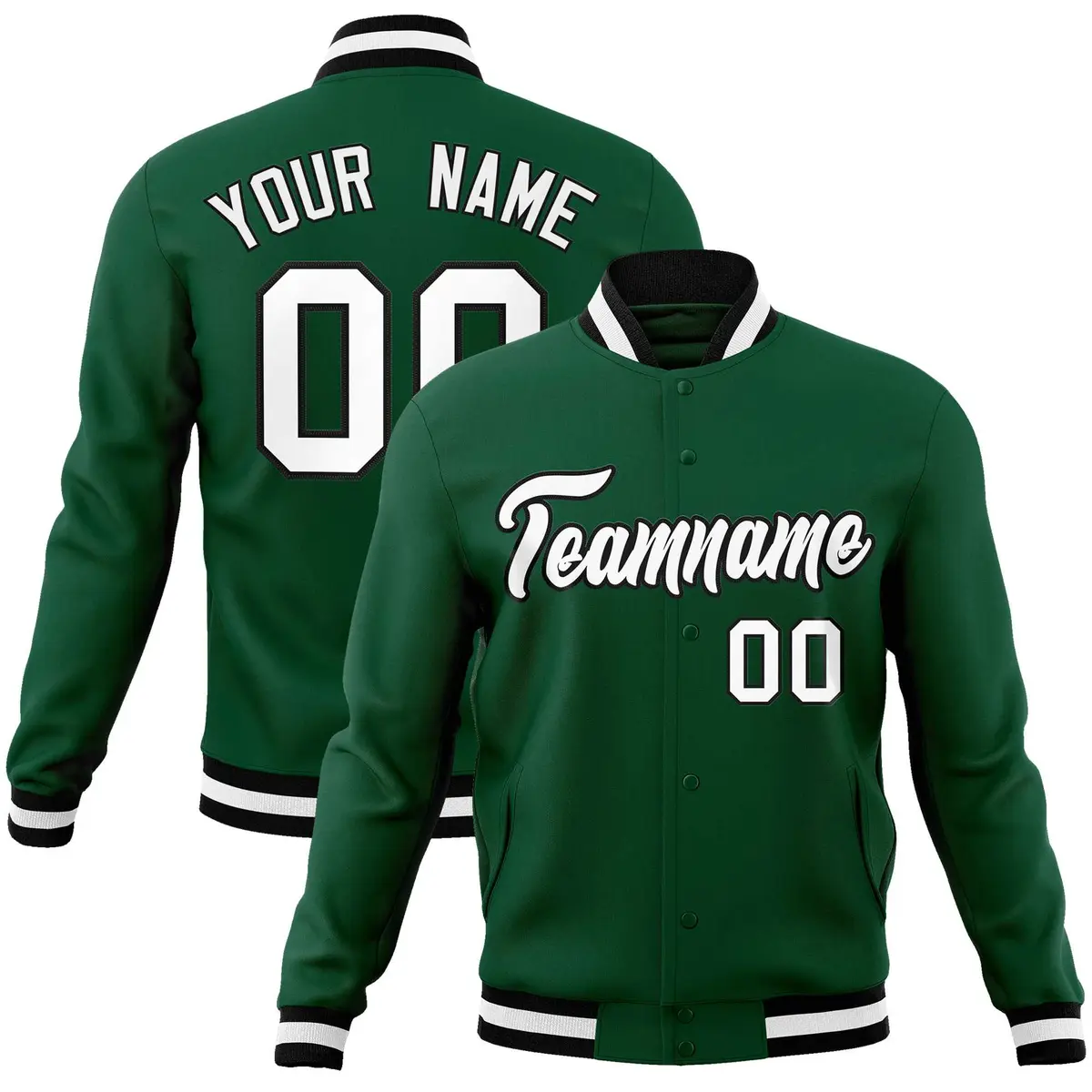 Green White-Black Classic Varsity Full-Snap Letterman Jacket