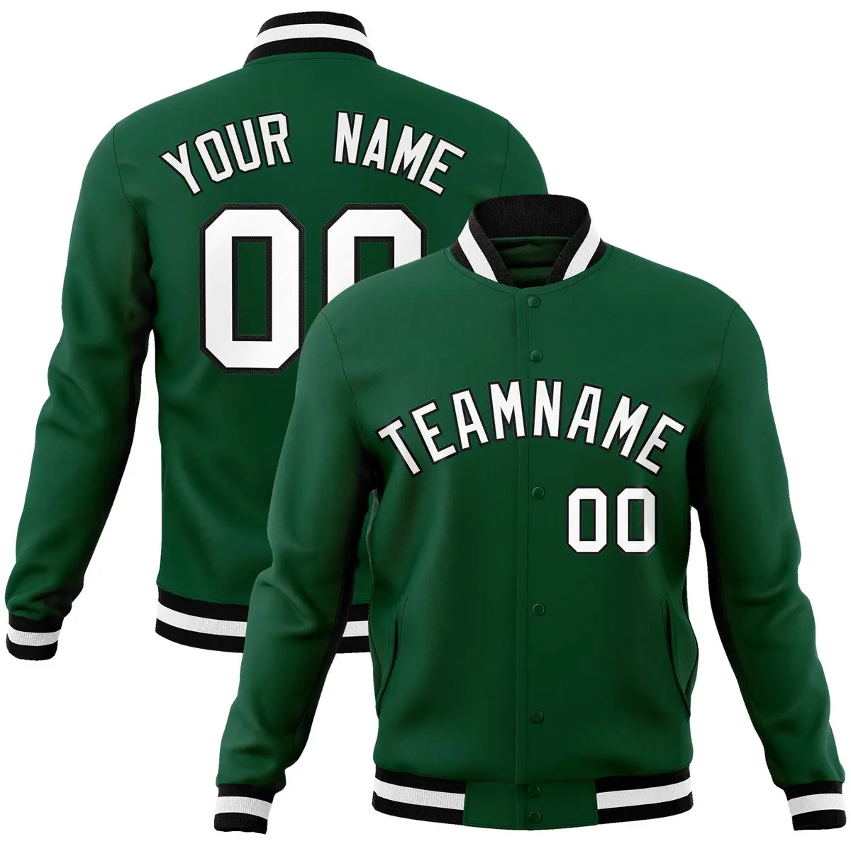 Green White-Black Classic Varsity Full-Snap Letterman Jacket