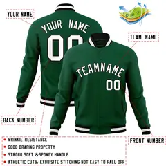 Green White-Black Classic Varsity Full-Snap Letterman Jacket 4