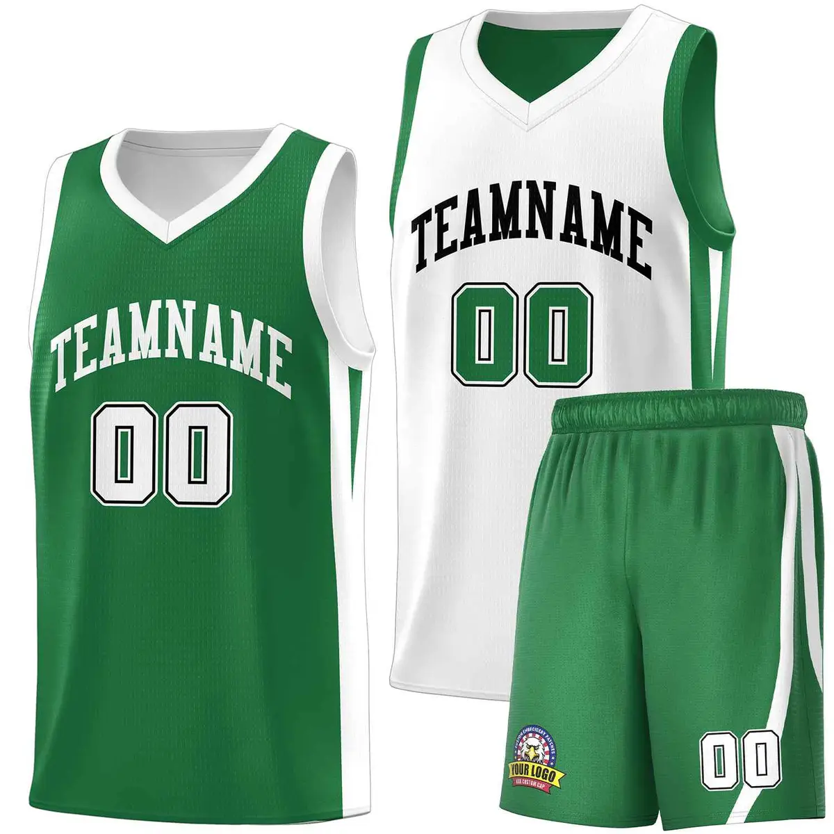 Green White-Black Double Side Men Basketball Jersey
