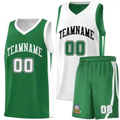 Green White-Black Double Side Men Basketball Jersey 1
