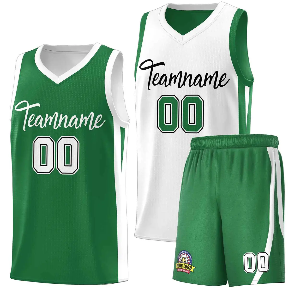 Green White-Black Double Side Men Basketball Jersey