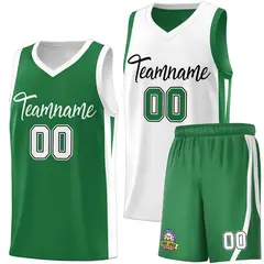 Green White-Black Double Side Men Basketball Jersey