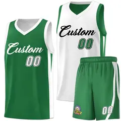 Green White-Black Double Side Men Basketball Jersey