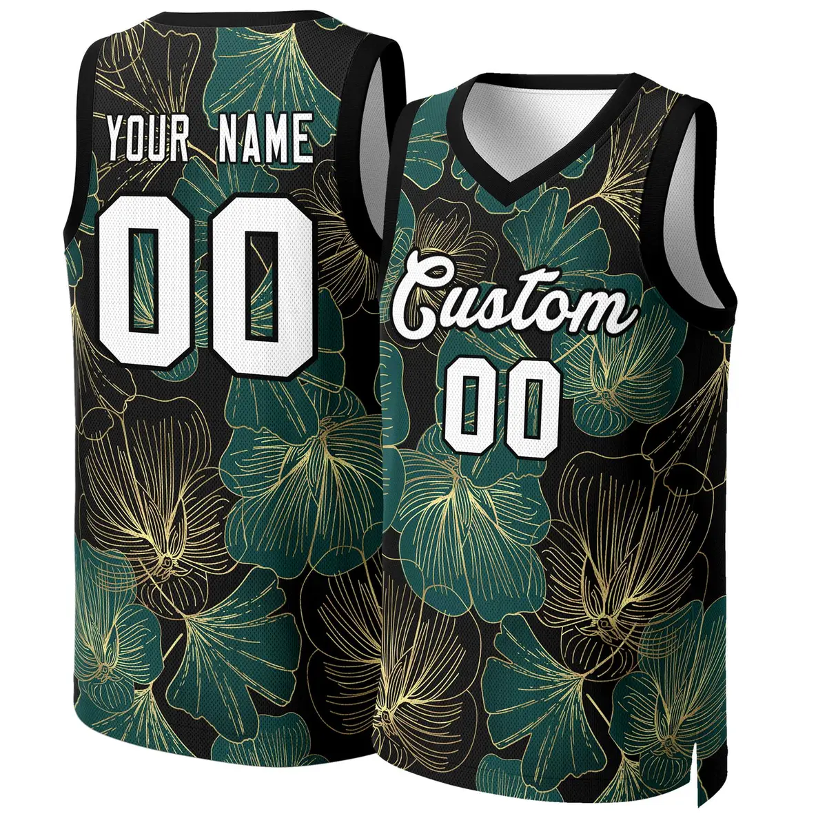Green White-Black Graffiti Pattern Mesh Basketball Jersey