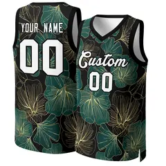 Green White-Black Graffiti Pattern Mesh Basketball Jersey